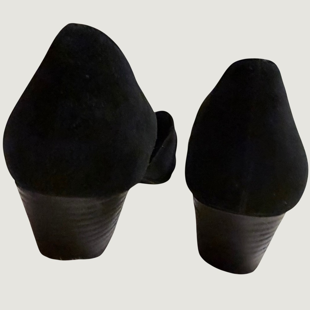 Eileen Fisher Black Suede Pointed Toe D'Orsay Elastic Strap Block Heel Pumps 7.5 - Picture 11 of 16